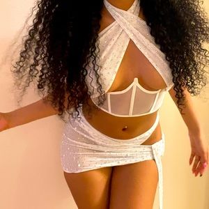 3 piece set party outfit (white) ft crystals